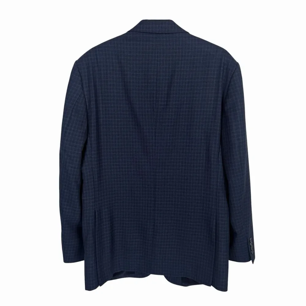 Jos. A Bank Travelers Collection Blazer 40R Tailored Fit Blue Plaid Wool Jacket